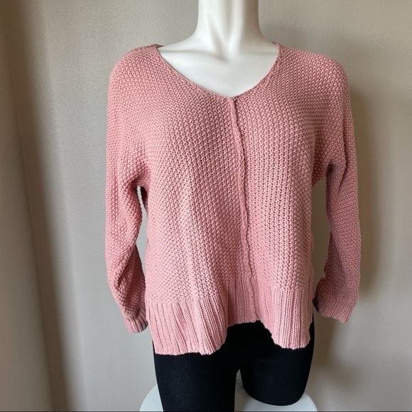 Pink V-Neck Knit Sweater - Picture 1 of 3